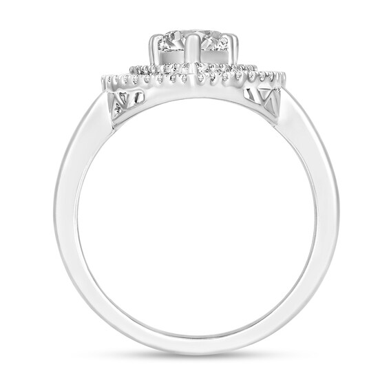 Pear-Shaped Blue Lab-Created Sapphire and White Lab-Created Sapphire Open Flower Ring in Sterling Silver