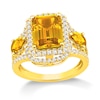 Thumbnail Image 1 of Emerald-Cut Yellow Lab-Created Sapphire and White Lab-Created Sapphire Frame Ring in Sterling Silver with 14K Gold Plate
