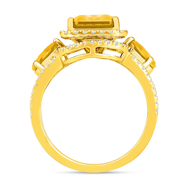 Main Image 3 of Emerald-Cut Yellow Lab-Created Sapphire and White Lab-Created Sapphire Frame Ring in Sterling Silver with 14K Gold Plate