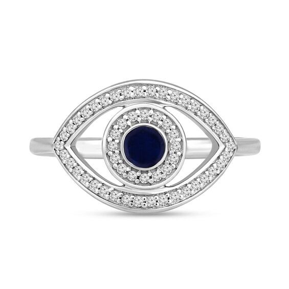 Blue Sapphire and 1/5 CT. T.w. Diamond Evil Eye Ring in 10K White Gold