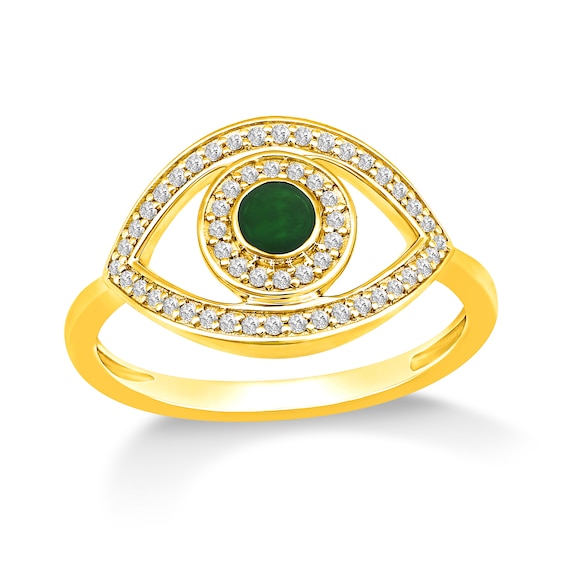 Emerald and 1/5 CT. T.w. Diamond Evil Eye Ring in 10K Gold