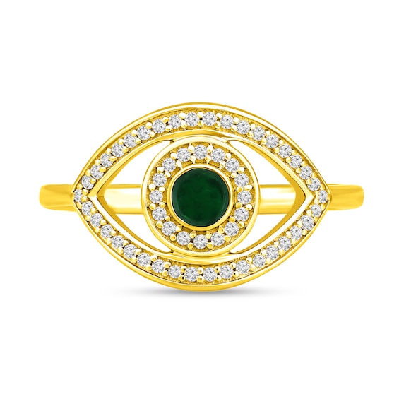 Emerald and 1/5 CT. T.w. Diamond Evil Eye Ring in 10K Gold