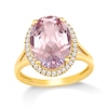 Thumbnail Image 1 of Faceted Oval Lab-Created Morganite and 1/5 CT. T.W. Diamond Frame Ring in 10K Gold