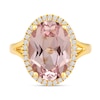 Thumbnail Image 2 of Faceted Oval Lab-Created Morganite and 1/5 CT. T.W. Diamond Frame Ring in 10K Gold