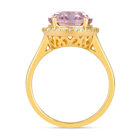 Faceted Oval Lab-Created Morganite and 1/5 CT. T.w. Diamond Frame Ring in 10K Gold