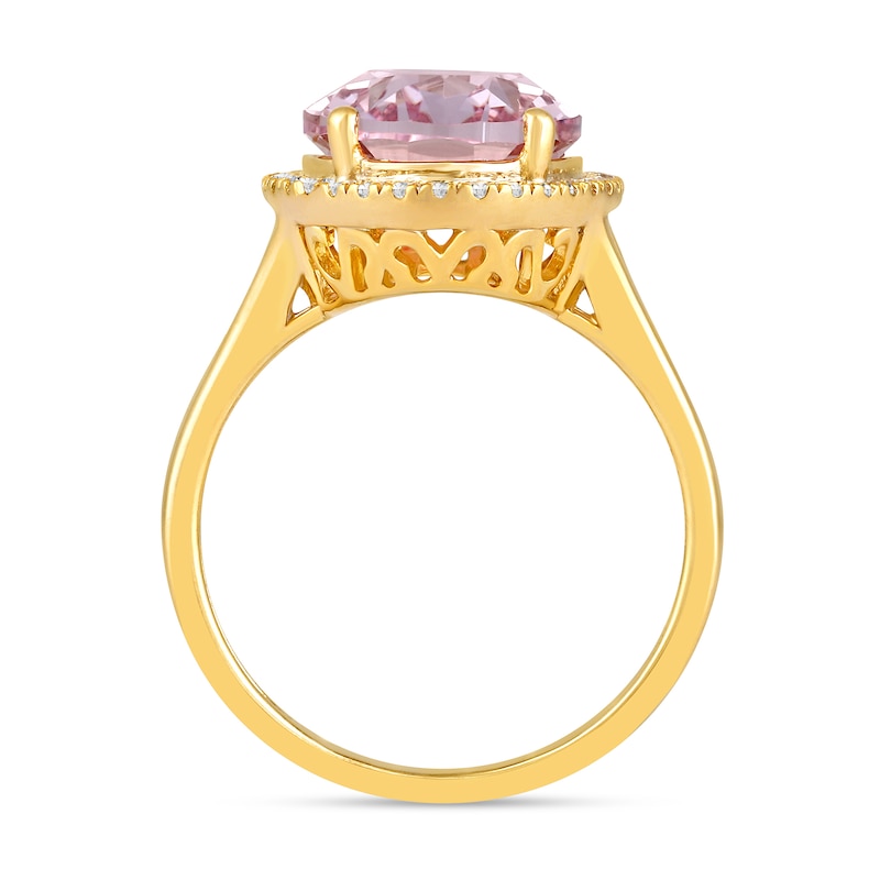 Main Image 3 of Faceted Oval Lab-Created Morganite and 1/5 CT. T.W. Diamond Frame Ring in 10K Gold