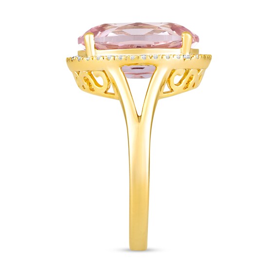 Faceted Oval Lab-Created Morganite and 1/5 CT. T.w. Diamond Frame Ring in 10K Gold
