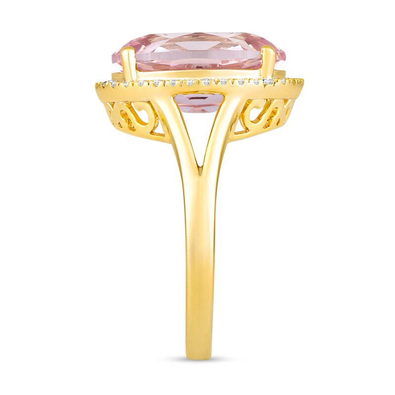 Main Image 4 of Faceted Oval Lab-Created Morganite and 1/5 CT. T.W. Diamond Frame Ring in 10K Gold