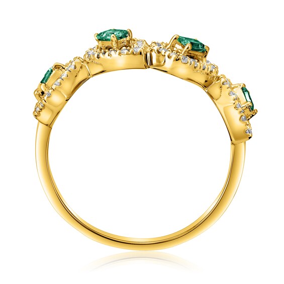 Baguette-Cut Emerald and 1/3 CT. T.w. Diamond Rectangle and Teardrop Frames Ring in 10K Gold