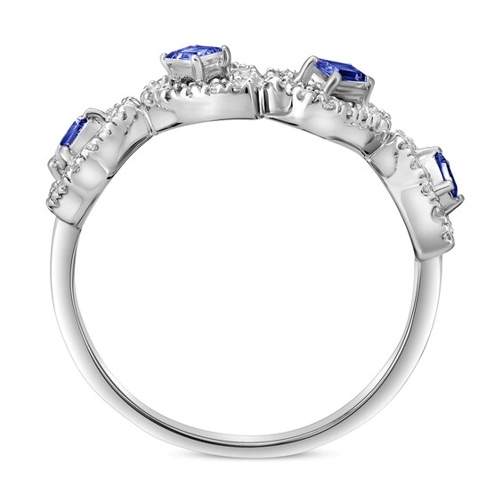 Baguette-Cut Blue Sapphire and 1/3 CT. T.w. Diamond Rectangle and Teardrop Frames Ring in 10K White Gold