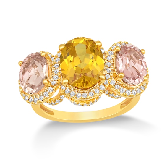 Lab-Created Citrine, Lab-Created Morganite and White Lab-Created Sapphire Ring in Sterling Silver with 14K Gold Plate