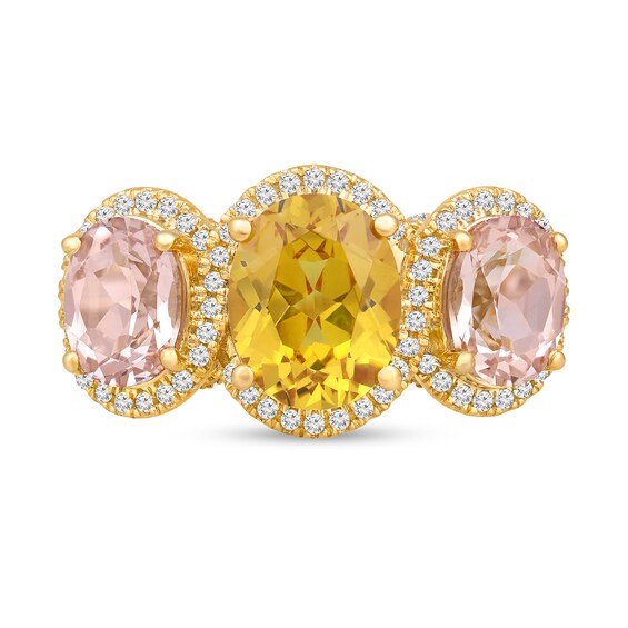 Lab-Created Citrine, Lab-Created Morganite and White Lab-Created Sapphire Ring in Sterling Silver with 14K Gold Plate