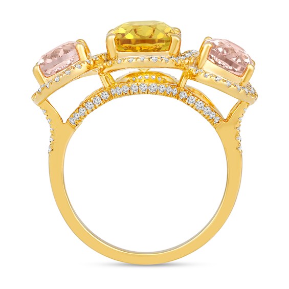 Lab-Created Citrine, Lab-Created Morganite and White Lab-Created Sapphire Ring in Sterling Silver with 14K Gold Plate