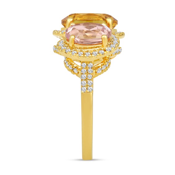 Lab-Created Citrine, Lab-Created Morganite and White Lab-Created Sapphire Ring in Sterling Silver with 14K Gold Plate