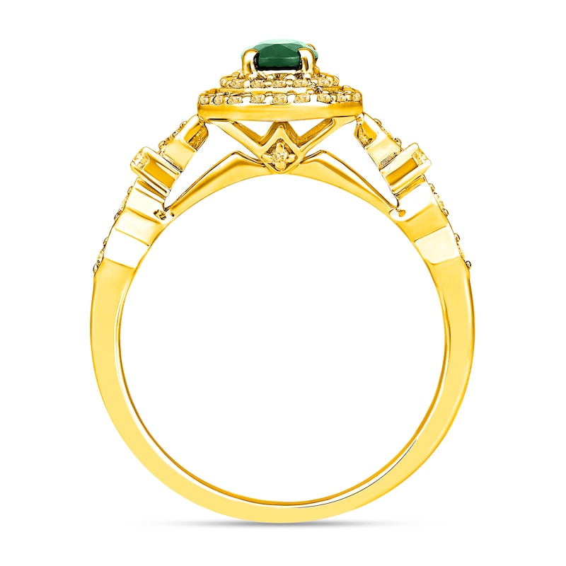 Oval Emerald and 1/3 CT. T.W. Diamond Octagon Frame Art Deco Ring in ...