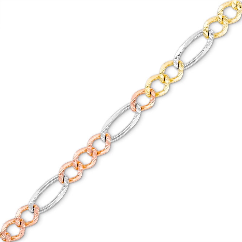 Main Image 1 of 4.6mm Diamond-Cut Figaro Chain Bracelet in Solid 14K Tri-Tone Gold - 8.5"