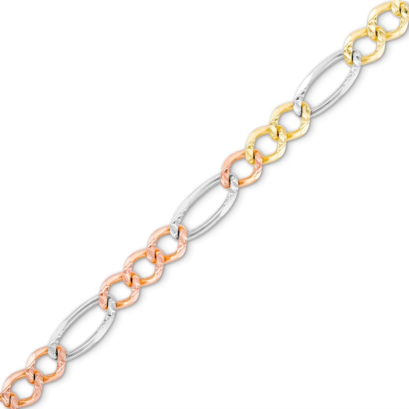 Men's 4.6mm Diamond-Cut Figaro Chain Bracelet in Solid 14K Tri-Tone Gold - 8.5"