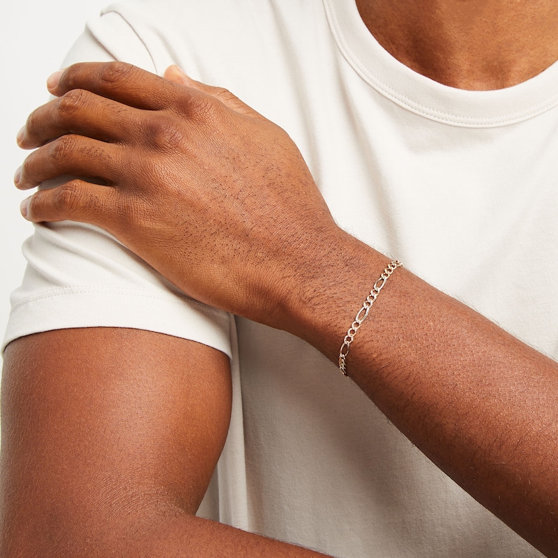 Main Image 2 of 4.6mm Diamond-Cut Figaro Chain Bracelet in Solid 14K Tri-Tone Gold - 8.5"