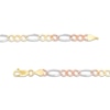 Thumbnail Image 3 of 4.6mm Diamond-Cut Figaro Chain Bracelet in Solid 14K Tri-Tone Gold - 8.5"