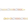 Thumbnail Image 2 of Men's 4.6mm Diamond-Cut Figaro Chain Bracelet in Solid 14K Tri-Tone Gold - 8.5"