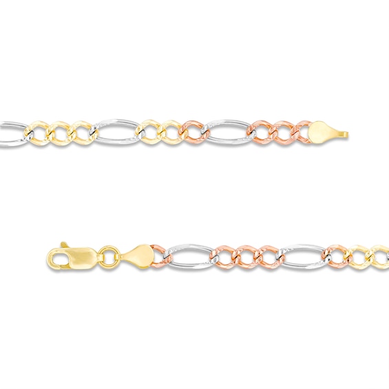 Men's 4.6mm Diamond-Cut Figaro Chain Bracelet in Solid 14K Tri-Tone Gold - 8.5"