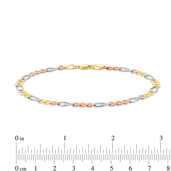 4.6mm Diamond-Cut Figaro Chain Bracelet in Solid 14K Tri-Tone Gold - 8.5"