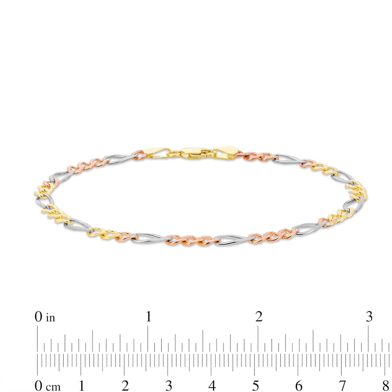 Main Image 4 of 4.6mm Diamond-Cut Figaro Chain Bracelet in Solid 14K Tri-Tone Gold - 8.5"