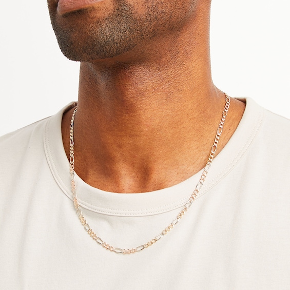 Men's 4.6mm Diamond-Cut Figaro Chain Necklace in Solid 14K Tri-Tone Gold - 22"