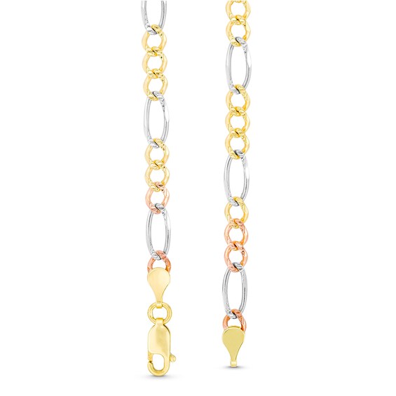 Men's 4.6mm Diamond-Cut Figaro Chain Necklace in Solid 14K Tri-Tone Gold - 22"