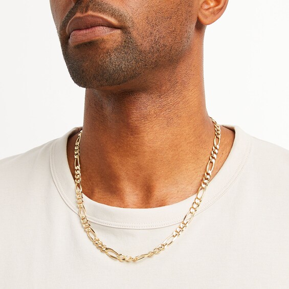 Men's 6.9mm Figaro Chain Necklace in Solid 14K Gold - 22"