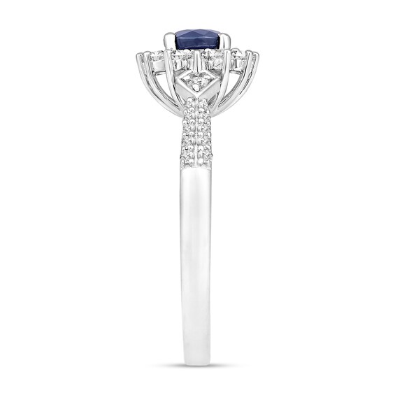 Blue Sapphire and 1/3 CT. T.w. Diamond Sunburst Frame Double Row Ring in 10K White Gold