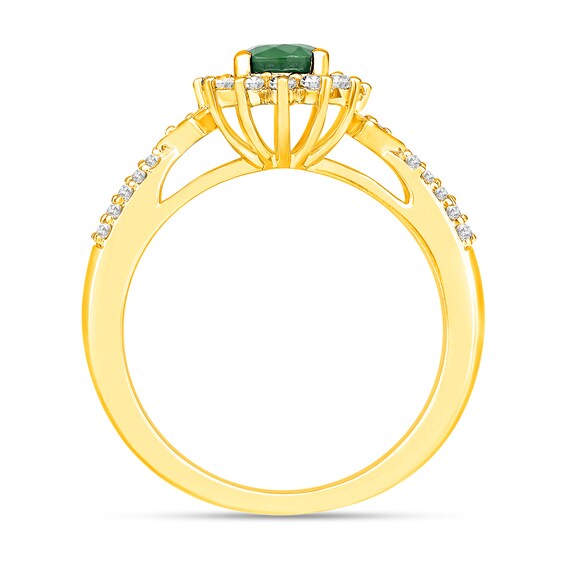 Emerald and 1/3 CT. T.w. Diamond Sunburst Frame Double Row Ring in 10K Gold