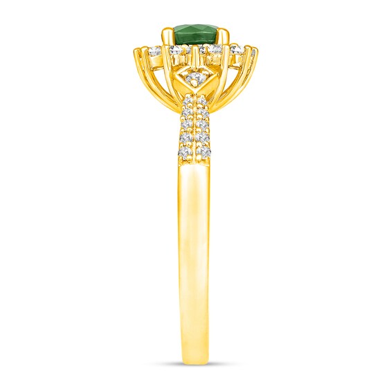 Emerald and 1/3 CT. T.w. Diamond Sunburst Frame Double Row Ring in 10K Gold