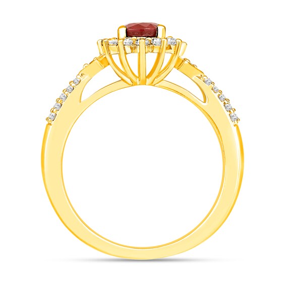 Ruby and 1/3 CT. T.w. Diamond Sunburst Frame Double Row Ring in 10K Gold