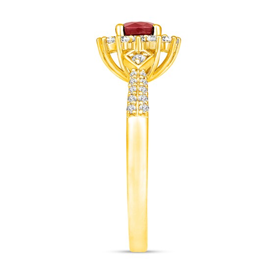 Ruby and 1/3 CT. T.w. Diamond Sunburst Frame Double Row Ring in 10K Gold