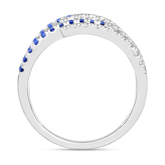 Blue Sapphire and 1/2 CT. T.w. Diamond Multi-Row Open Shank Ring in 10K White Gold