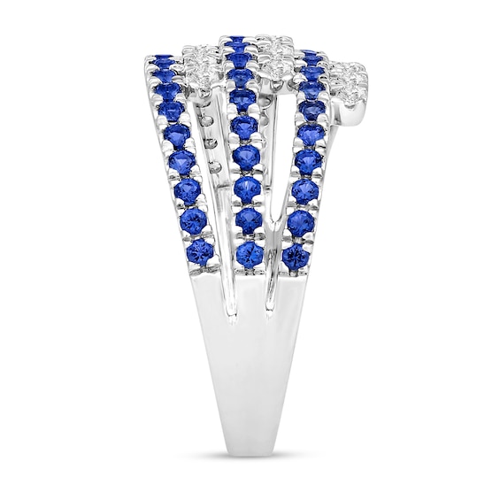 Blue Sapphire and 1/2 CT. T.w. Diamond Multi-Row Open Shank Ring in 10K White Gold
