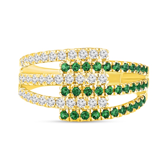 Emerald and 1/2 CT. T.w. Diamond Multi-Row Open Shank Ring in 10K Gold