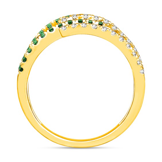 Emerald and 1/2 CT. T.w. Diamond Multi-Row Open Shank Ring in 10K Gold
