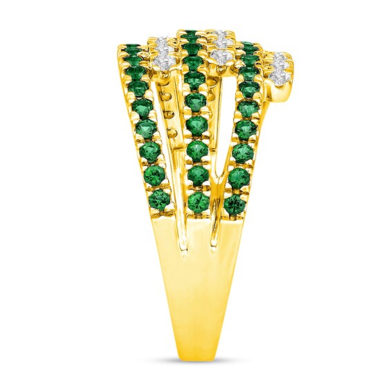 Emerald and 1/2 CT. T.w. Diamond Multi-Row Open Shank Ring in 10K Gold