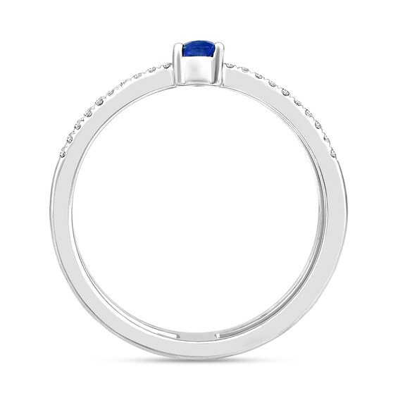 Pear-Shaped Blue Sapphire and 1/4 CT. T.w. Diamond Multi-Row Open Shank Ring in 10K White Gold