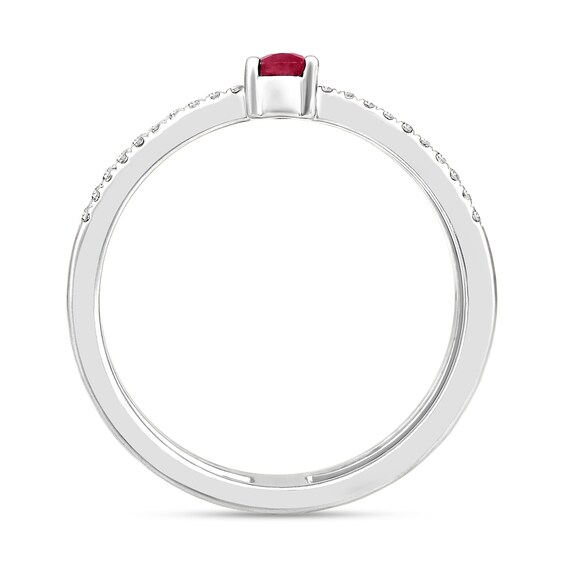 Pear-Shaped Ruby and 1/4 CT. T.w. Diamond Orbit Multi-Row Open Shank Ring in 10K White Gold