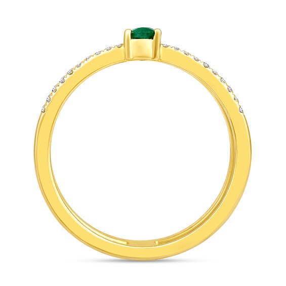 Pear-Shaped Emerald and 1/4 CT. T.w. Diamond Multi-Row Open Shank Ring in 10K Gold