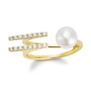 Thumbnail Image 0 of Freshwater Cultured Pearl and 1/5 CT. T.W. Diamond Double Row Open Shank Ring in 10K Gold