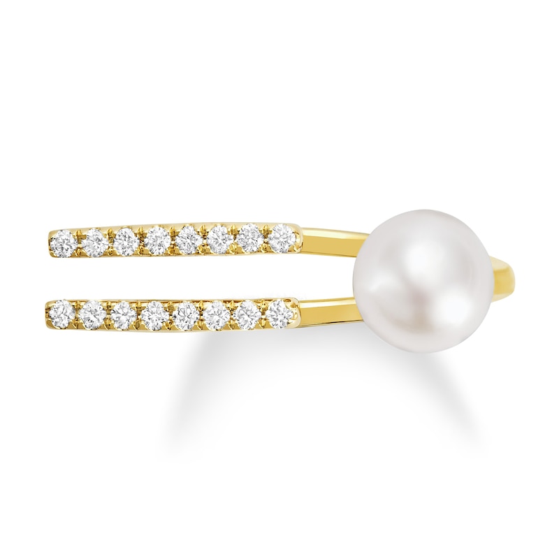 Freshwater Cultured Pearl and 1/5 CT. T.W. Diamond Double Row Open Shank Ring in 10K Gold