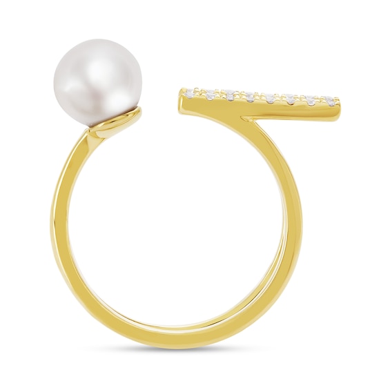 Freshwater Cultured Pearl and 1/5 CT. T.w. Diamond Double Row Open Shank Ring in 10K Gold