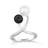 Thumbnail Image 0 of Freshwater Cultured Pearl and 1/4 CT. T.W. Black Diamond Criss-Cross Bypass Ring in 10K White Gold