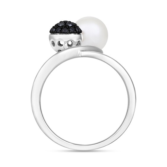 Freshwater Cultured Pearl and 1/4 CT. T.w. Black Diamond Criss-Cross Bypass Ring in 10K White Gold