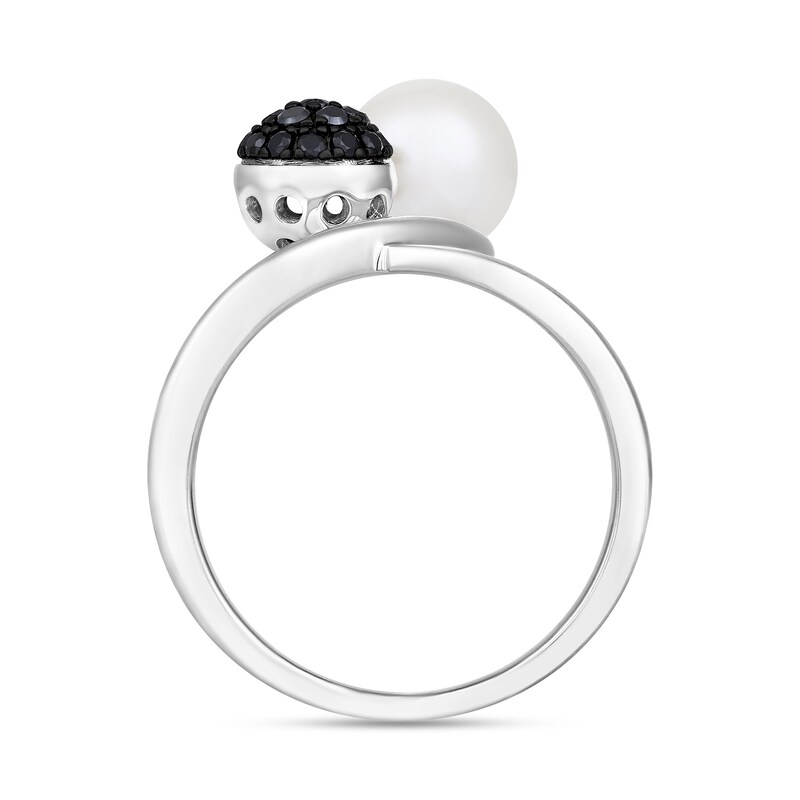 Freshwater Cultured Pearl and 1/4 CT. T.W. Black Diamond Criss-Cross Bypass Ring in 10K White Gold