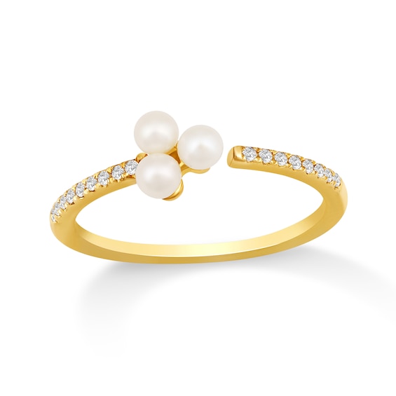 Freshwater Cultured Pearl and 1/15 CT. T.w. Diamond Open Shank Ring in 10K Gold